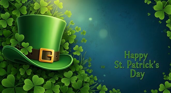 St patrick's day celebration with green hat and shamrocks