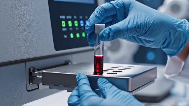 Blood Sample Being Placed for Scientific Analysis