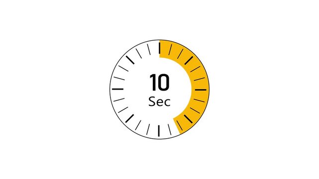 10 second countdown timer animation. timer 10 sec countdown icon. motion graphic arrow Clock 10 second icon, Clock timer number on white background.