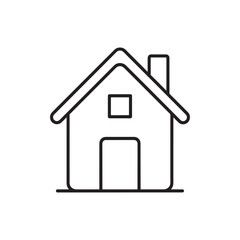 Minimalist House Outline Icon with Roof and Chimney Isolated on White Background