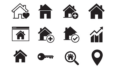 Real Estate and Property Icons Set House Key Location and Growth Vector Collection