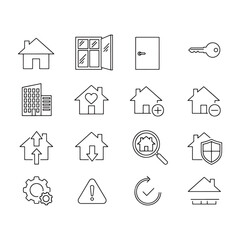 Real Estate Line Icon Set with House, Key, Door, Window and Property Management Symbols