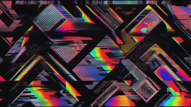 Dynamic Abstract Geometric Rainbow Pattern in Motion.