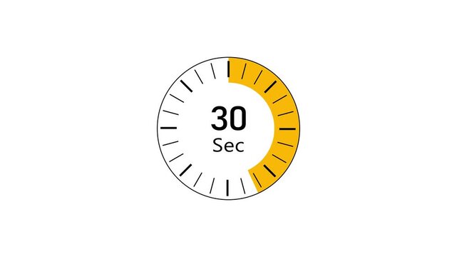 30 second countdown timer animation. timer 30 sec countdown icon. motion graphic arrow Clock 30 second icon, Clock timer number on white background.