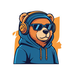 Obraz premium Cartoon bear wearing headphones and sunglasses.