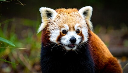 Obraz premium A captivating portrait of a red panda with striking reddish fur, gazing inquisitively