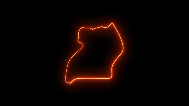 Uganda map neon glowing orange silhouette