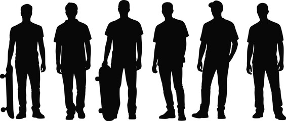 Skateboarder silhouettes set young men standing with skateboard vector illustration isolated on white background collection © PROTAP