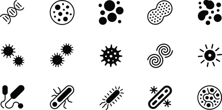 Bacteria virus microbe icons set medical microbiology vector illustration isolated on white background collection