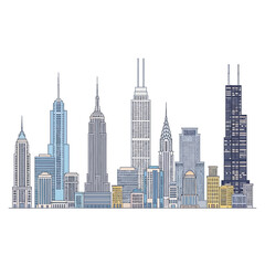 Modern City Skyline Illustration - Diverse Architectural Styles