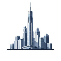 Modern city skyline with tall skyscrapers, urban architecture, business district, flat design