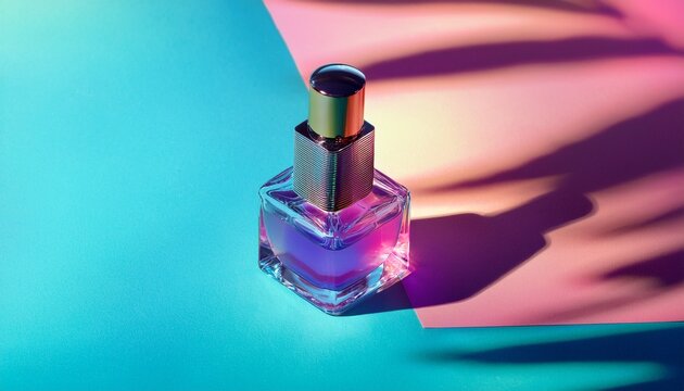 perfume roller bottle with vibrant gradient and plant shadows