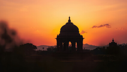 Obraz premium Sunset temple dome silhouette, sunset, temple, dome, silhouette, orange sky, dramatic sky