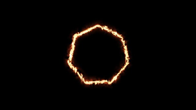 Burning heptagon frame on black backdrop