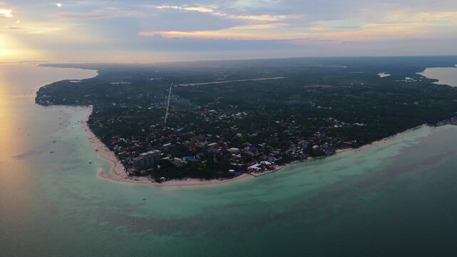 Aerial drone of the pristine white sand beach of Bantayan Island, Cebu, Philippines travel destination