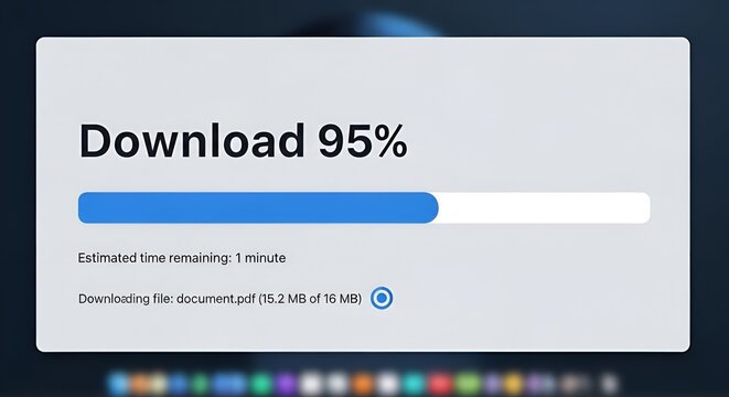 A computer screen displaying a nearly complete file download progress bar