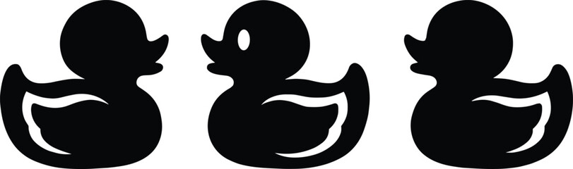 Fototapeta premium Rubber Duck Silhouette Set, Cute Bath Toy Icon Collection Vector Illustration Isolated on White Background for Baby Shower Design and Kids Branding