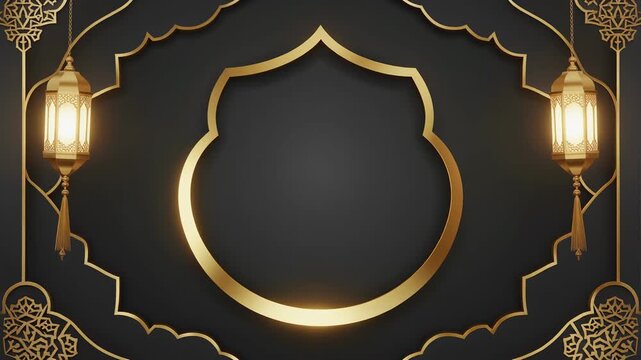 Golden Lantern Frame Cinematic Mood Islamic Pattern.