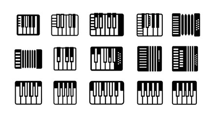 A collection of piano keyboard illustrations displayed in a grid pattern © John