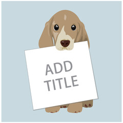 Cute Puppy Holding Blank Sign Board Vector Illustration.  Cute puppy holding blank sign board with copy space. Perfect for banner, poster, greeting card, template, or typography design.