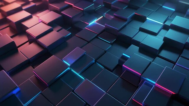 Dynamic Neon Grid Abstract Cubes in Motion.
