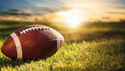 american football on a grass field under sunlight detailed close up