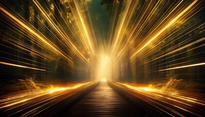 golden rays converge on a dark path