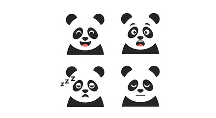 Obraz premium Set of Four Cute Panda Bear Emoticons Expressing Different Emotions. Vector Illustrations. EPS Editable