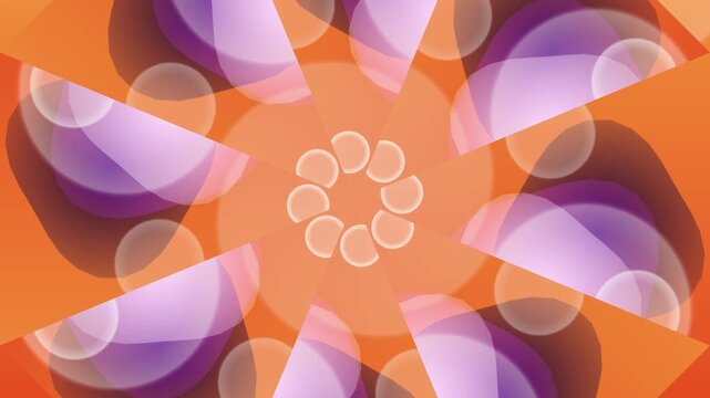 Kaleidoscope pattern shows repeating orange and purple segments with citrus slice details.
