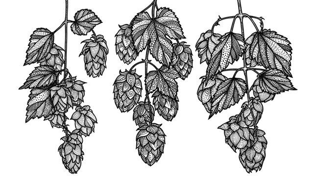 Vintage hops branch illustration for brewery branding and craft beer label design concepts