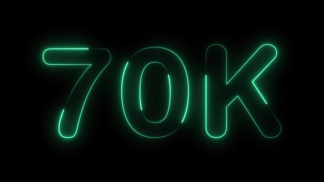 Neon 70k glowing number on dark background success milestone celebration digital achievement