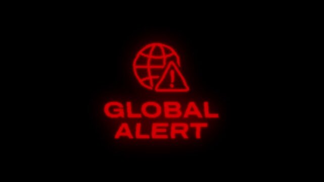 Global Alert News Animation with Red Globe Icon
International Emergency Broadcast Screen for War and Crisis Updates