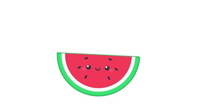 Smiling cartoon watermelon slice character. 4K Video