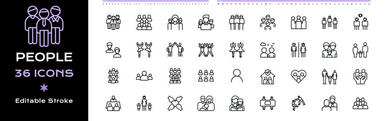 People Line Icons - Vector Editable Stroke Illustration Icon Sheet.