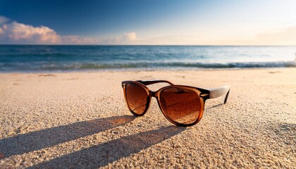 tortoiseshell sunglasses abandoned on sandy beach