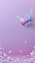 Magical Origami Fantasy Illustration with Pet Crane, Fantasy Pet Illustration