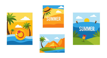 Naklejka premium Vibrant summer scenes with palm trees and beach elements