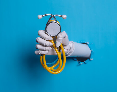 Artificial Intelligence in Medicine Robotic Arm with Medical Stethoscope