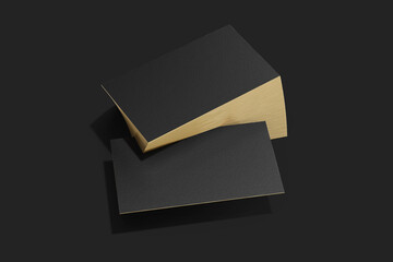 blank stacked us size black business card with gold foil edges realistic mockup 3d render isolated