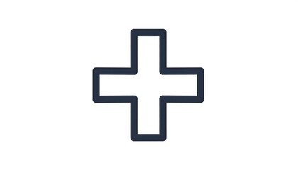 Fototapeta premium Simple dark navy blue plus symbol outline, centered on plain white backdrop, creating minimalist aesthetic