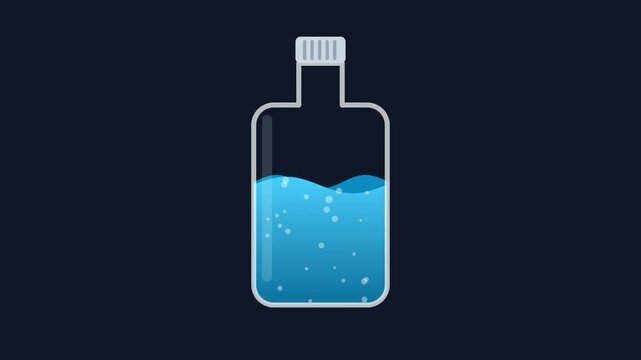 Animated blue liquid sloshing in a bottle. 4K Video