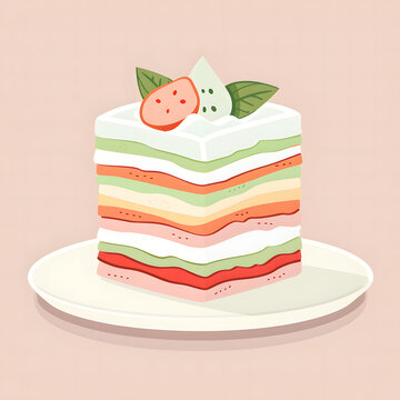 banh da lon layered dessert flat design, soft colors