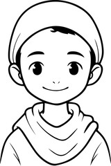 Smiling boy wearing traditional Muslim clothing and kufi cap