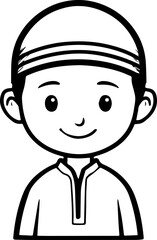 Obraz premium Smiling boy wearing traditional Muslim clothing and kufi cap