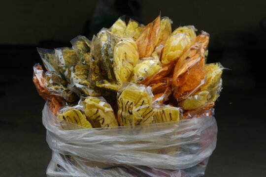 Colorful Balinese Vegetable Chips Krupuk in Transparent Plastic Bags