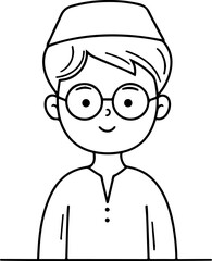 Obraz premium Smiling boy wearing traditional Muslim clothing and kufi cap