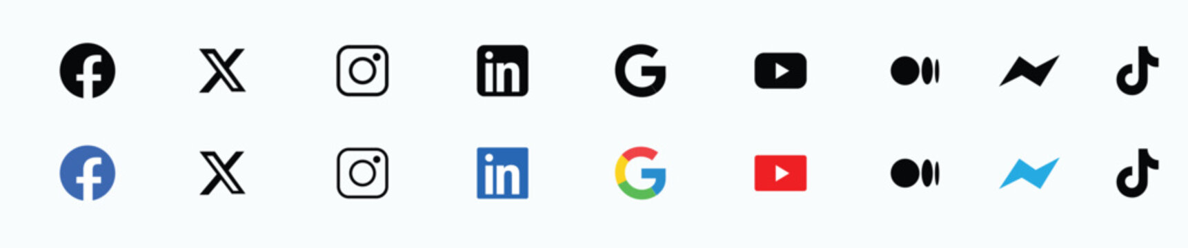 Collection of popular social media logos in various color schemes