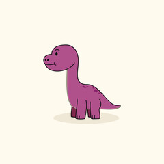 Cute purple brontosaurus dinosaur character in a flat cartoon style, isolated on plain background for nursery, kids' apparel, and educational design © rochmuch