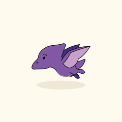 Adorable purple pteranodon flying dinosaur character in flat cartoon style, isolated vector for children's books and prehistoric patterns © rochmuch