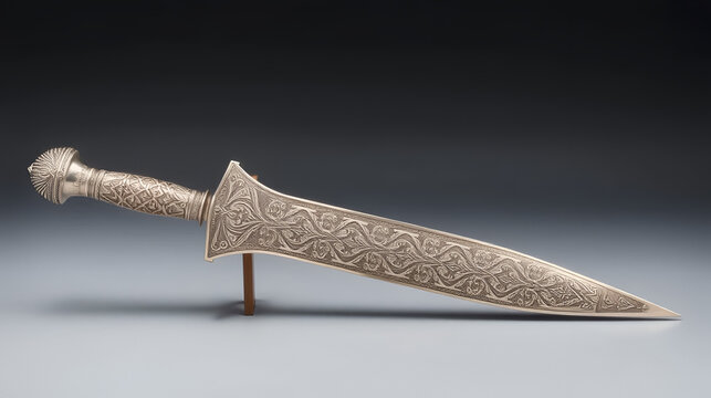 Omani Silver Khanjar A decorative dagger displayed with intricat